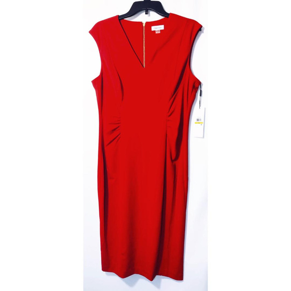 SOLD Calvin Klein V Neck Cap Sleeve Red Midi Dress - Picture 4 of 7